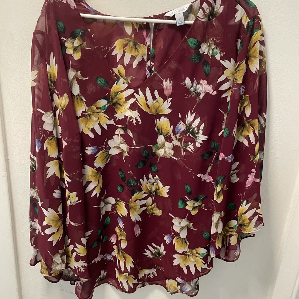Plus Sized Sheer Floral Blouse